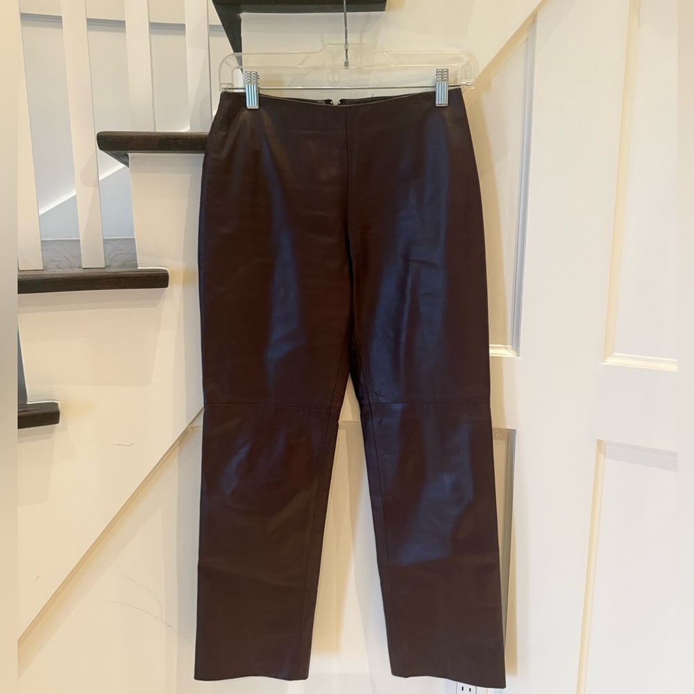DANIER Chocolate Brown Leather Pants, Size 2